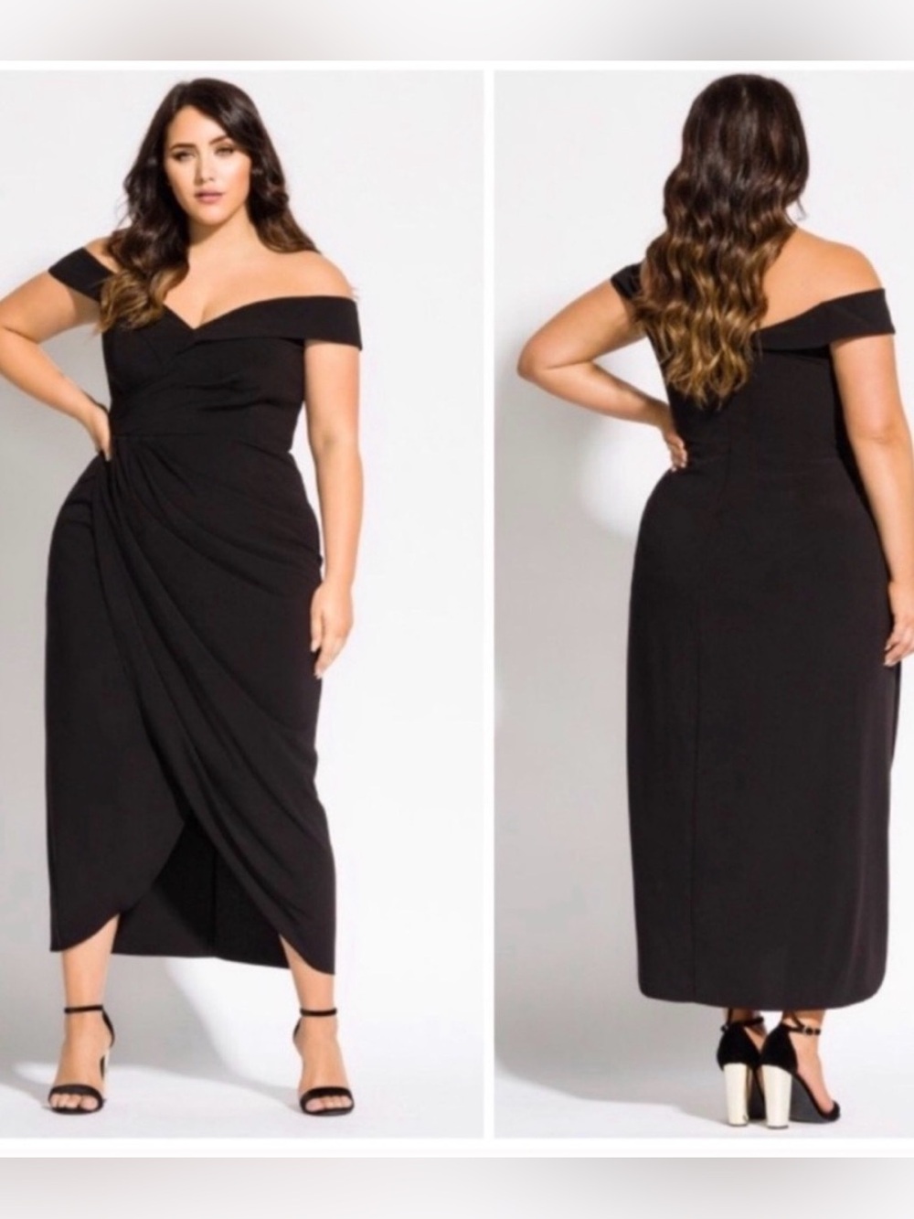 City Chic One-Shoulder Black Draped Midi Dress